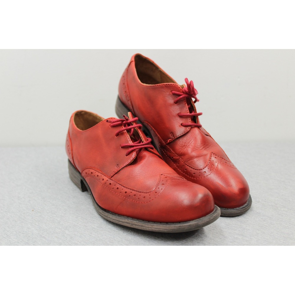 Miz Mooz Shoes Womens 9 Red Oxford Wingtip Brogue Leather‎ Lace Up Flat